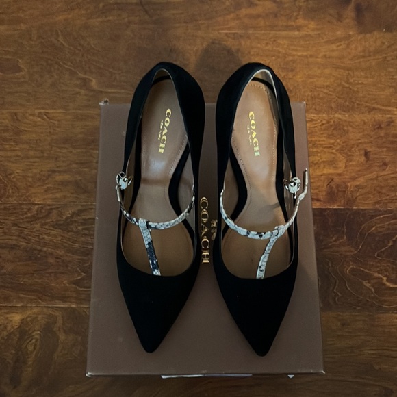 Coach Fulton Suede Natural Print Snake T Strap heels - Picture 5 of 5